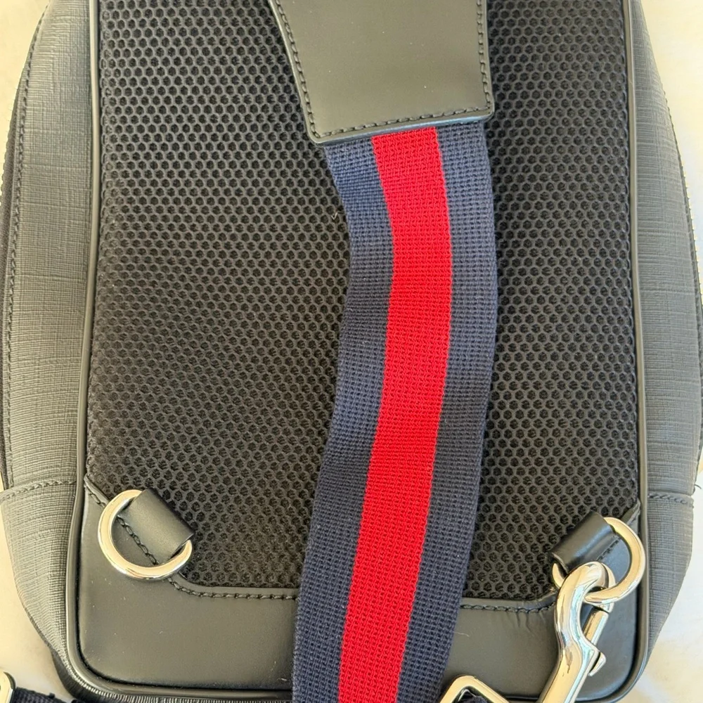 Gucci Black Monogram Crossbody Bag with Red and Blue Strap - Picture 10 of 13